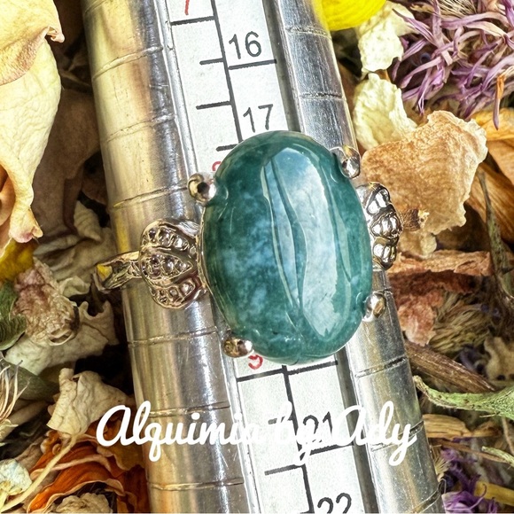 Moss agate silver gem ring - Picture 1 of 1